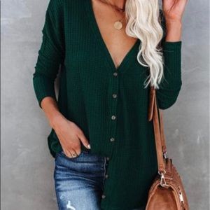 Vici Miriam Button Down Knit Top - Pine, NWT